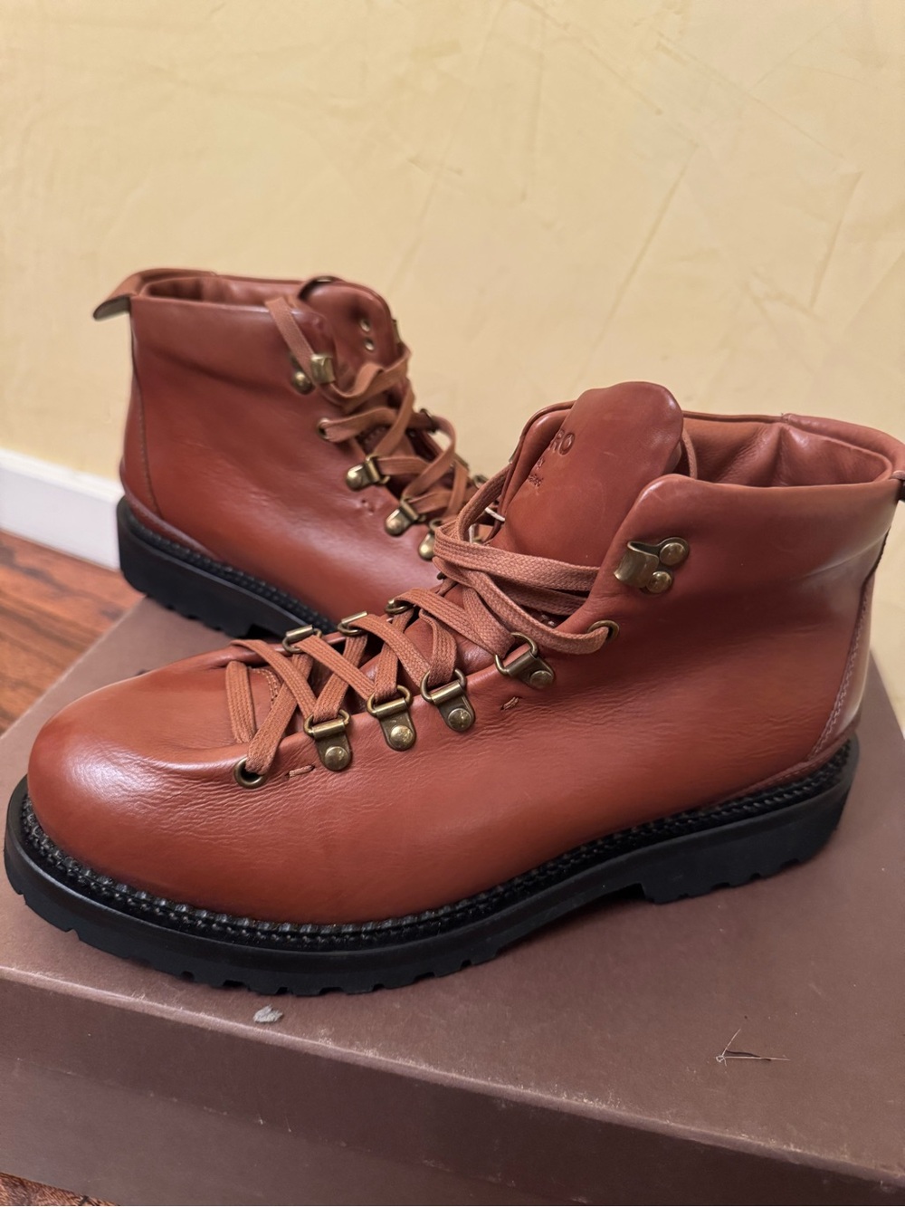 NIB Buttero Zeno Leather Alpine Hiking Boots Brown Cognac Size 41.5
